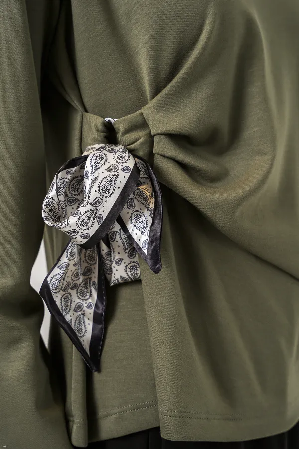 Kadın Fular Detaylu Uzun Kol Bluz 40000 - Haki