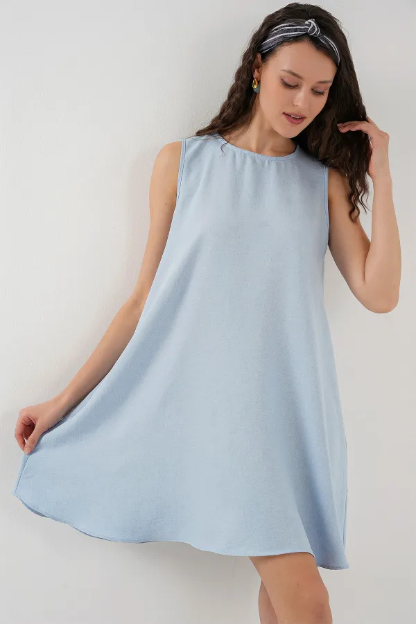 2444 Mini Linen Dress - Light Blue