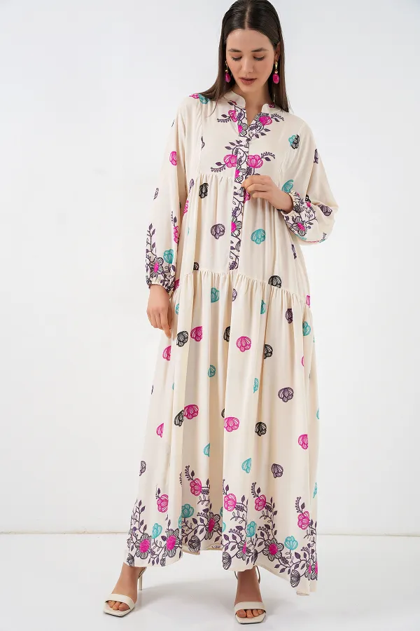 Robe longue hijab à motifs pour femme 2585 - C. Fuchsia