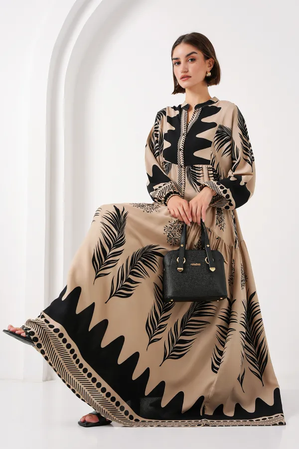2423 Authentic Patterned Hijab Dress - C. Mink