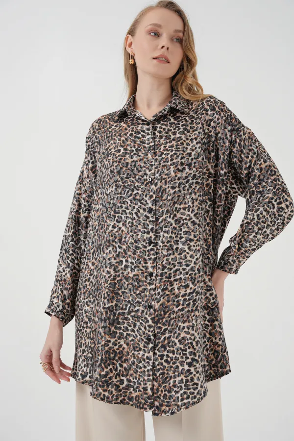 5944 Patterned Long Shirt Tunic - C. Brown