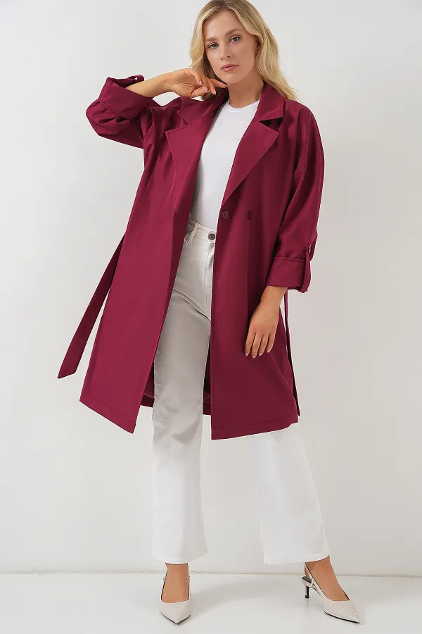Trench-coat doublé croisé 9104 - Rouge bordeaux