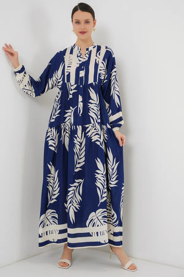 Robe hijab à motifs authentiques 2423 - Bleu marine 3