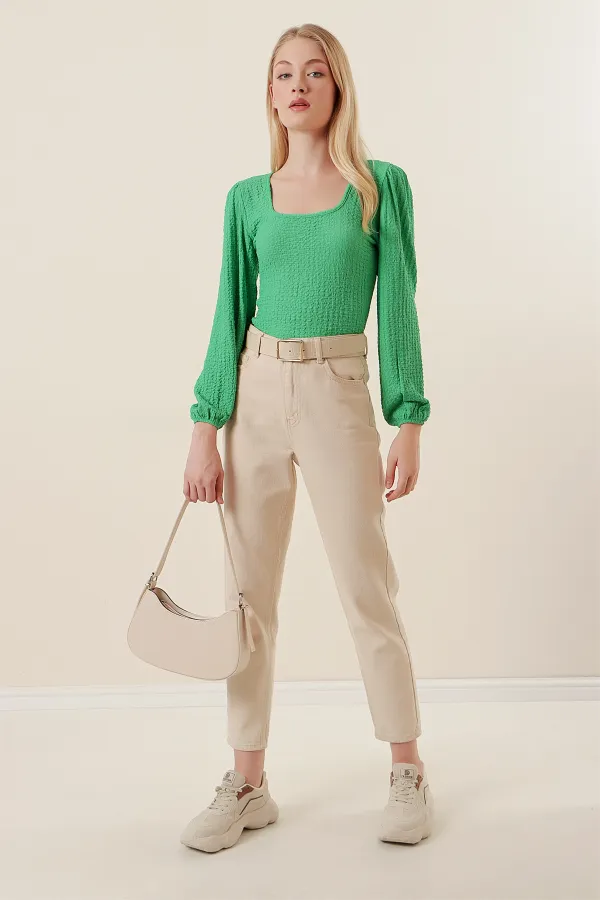 0442 Long Sleeve Blouse - Green