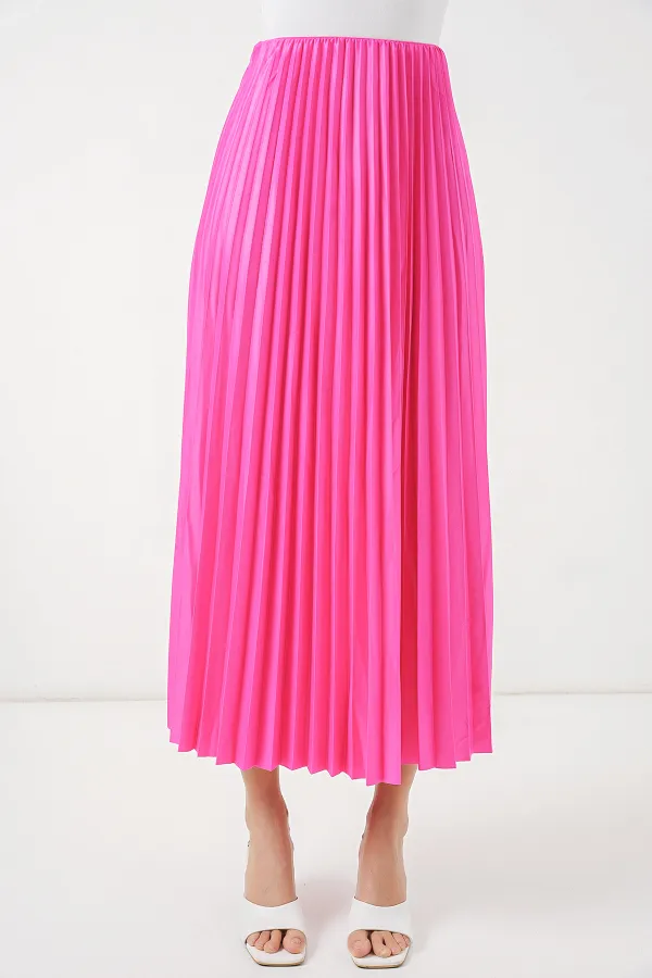 Jupe plissée aspect cuir 8009 - Fuchsia
