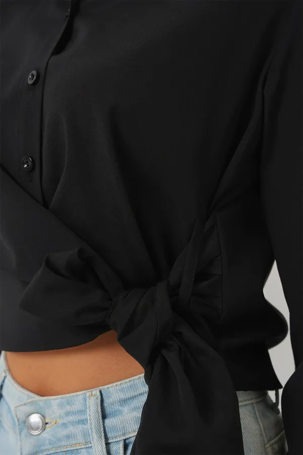 Chemise à manches longues nouée pour femme 20325 - Noire