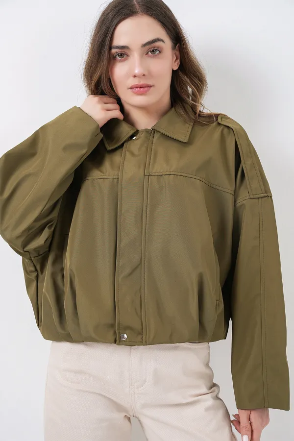 Women's Oversize Short Jacket 0732 - Khaki Women's Oversize Short Jacket 0732 - Khaki