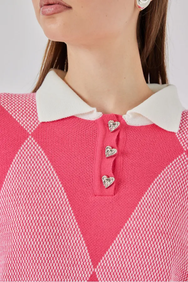 Kadın Crop Triko Kazak 15936 - C. Pembe