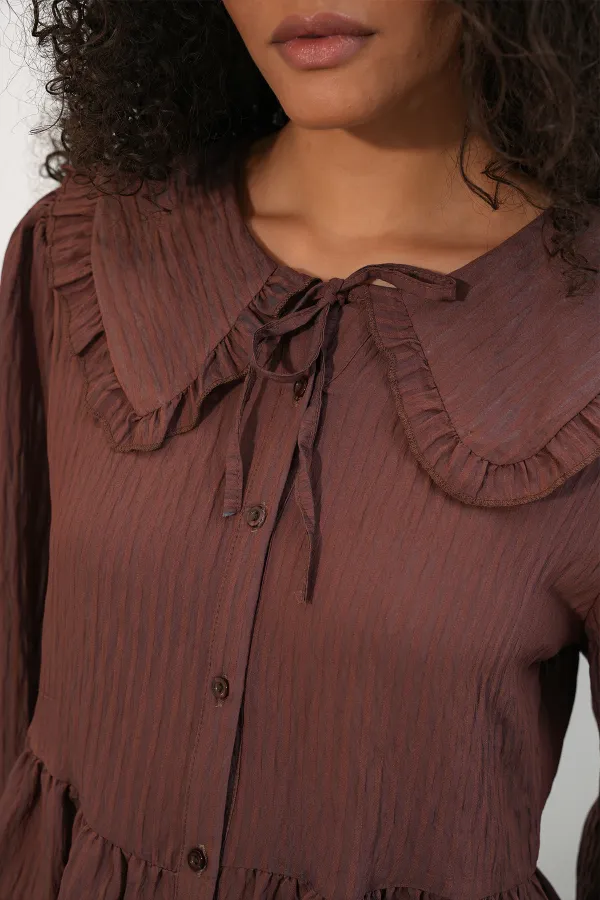 Women's Peter Pan Collar Shirt Blouse 993 - Brown