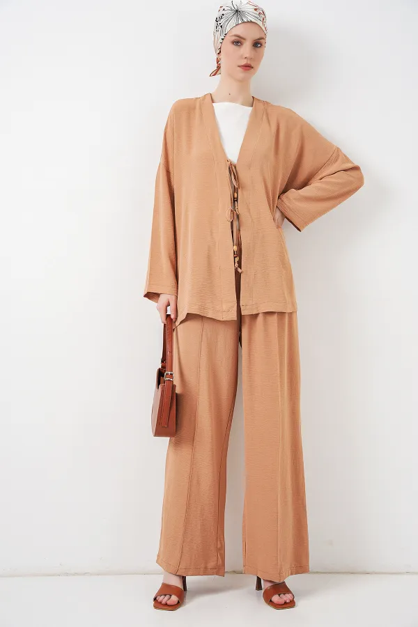 Women's Ayrobin Kimono Pants Two-Piece Set 6739 - Biscuit