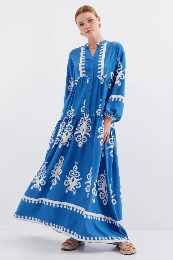 Robe hijab authentique à motifs 2423 - Blanc - Indigo