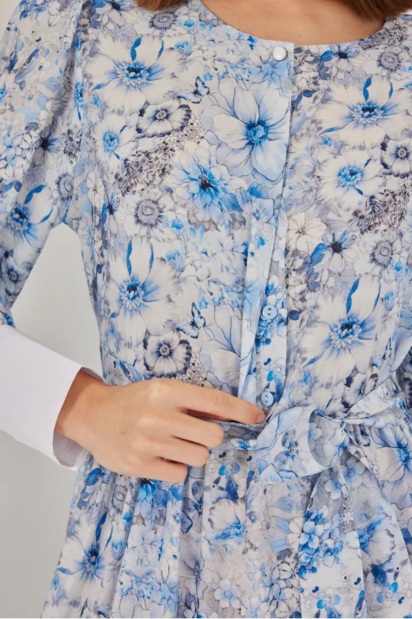 Robe longue ceinturée pour femme 2584 - Bleue