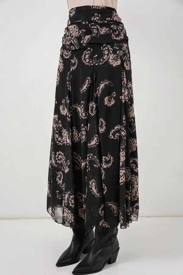 Jupe en mousseline à motifs pour femme 8057 - Noire