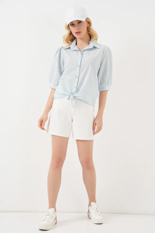 Women's Tie-Front Striped Shirt 20323 - Blue