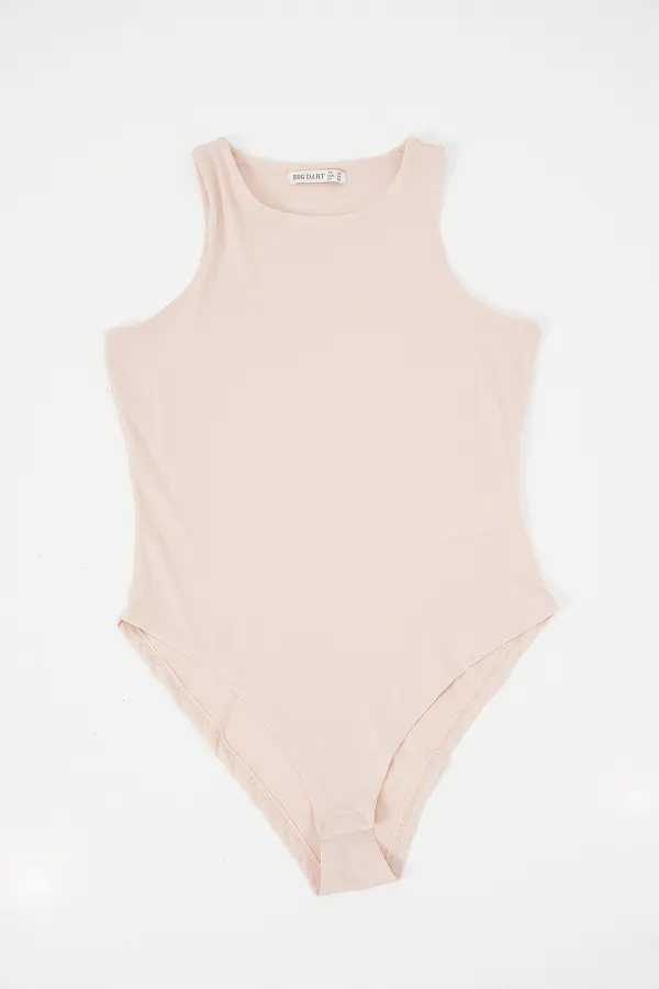 Kadın Halter Yaka Çıtçıtlı Body 972 - Bej