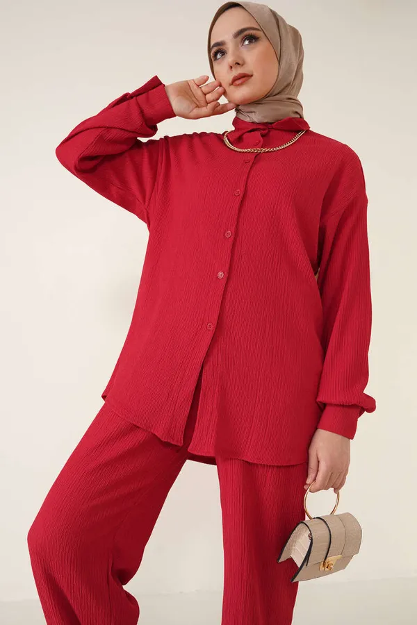 T5858 Knitted Hijab Two-Piece Set - Red T5858 Knitted Hijab Two-Piece Set - Red