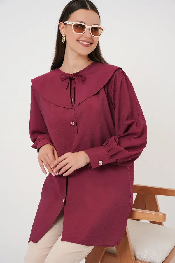 Women's Baby Collar Long Tunic 5967 - Burgundy
