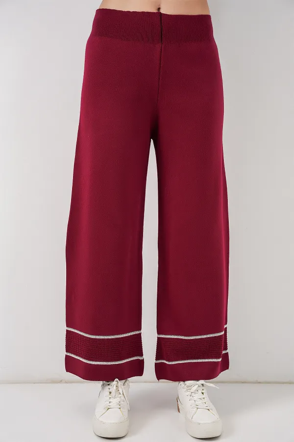 Kadın Çizgili Oversize Triko İkili Takım 15957 - Bordo