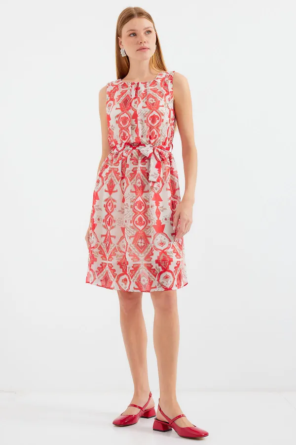 Robe en mousseline à manches zéro et à motifs 2501 - Rouge