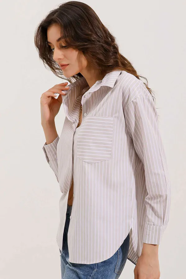 Chemise rayée oversize 20205 - Crème