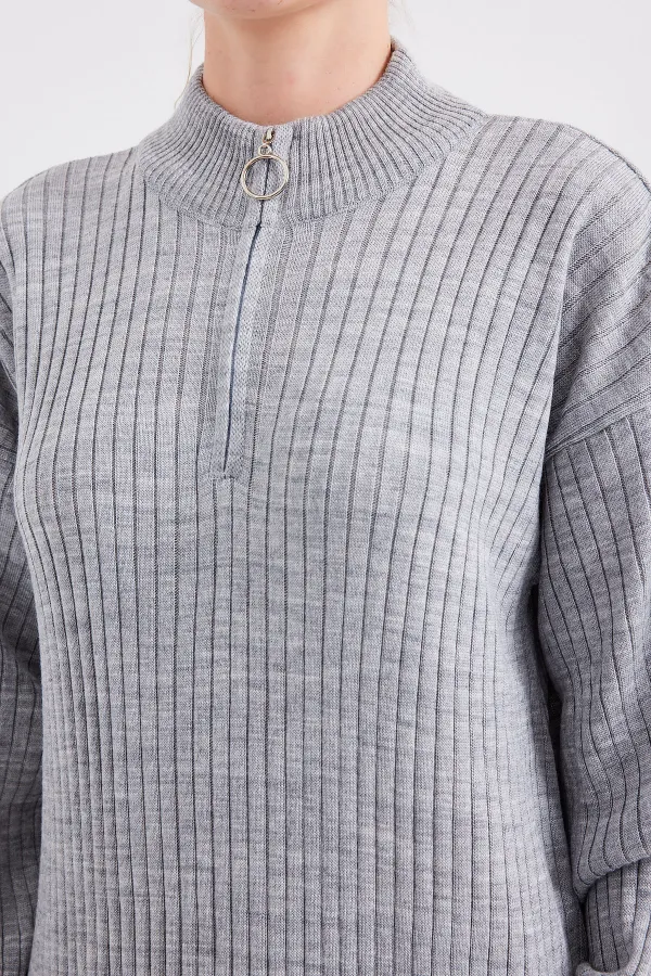 Robe longue en maille grise 15839