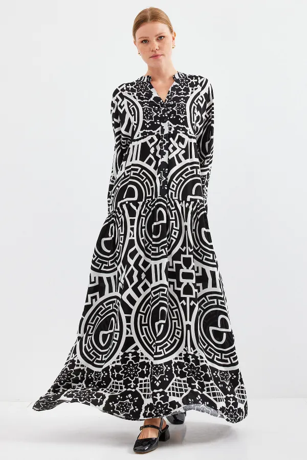 Robe hijab en viscose à motifs noirs et blancs pour femme 2423