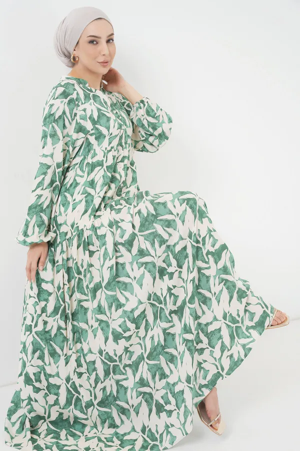 Robe hijab à motifs authentiques 2423 - Vert Z.