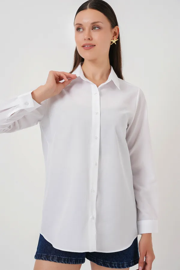 Kadın Uzun Kol Basic Gömlek 20279 - Beyaz