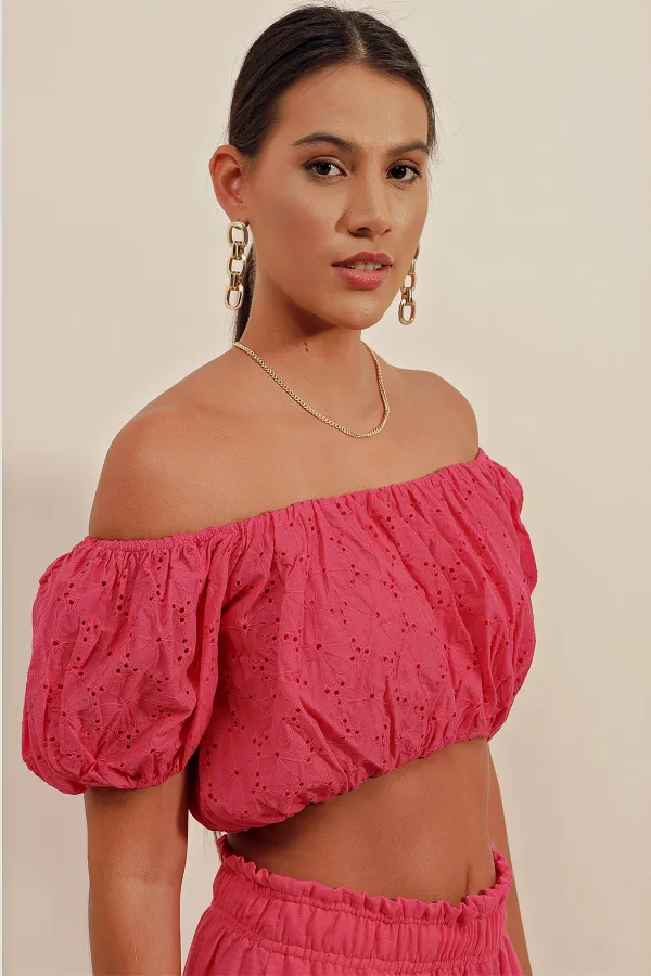 0481 Scalloped Strapless Blouse - Fuchsia