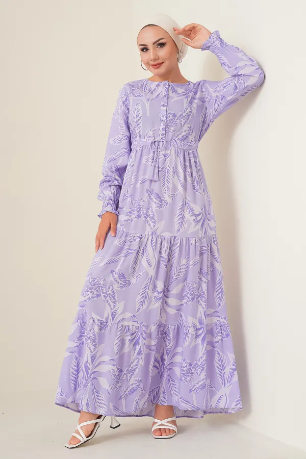 Robe hijab à motifs 2145 - Lilas Robe hijab à motifs 2145 - Lilas