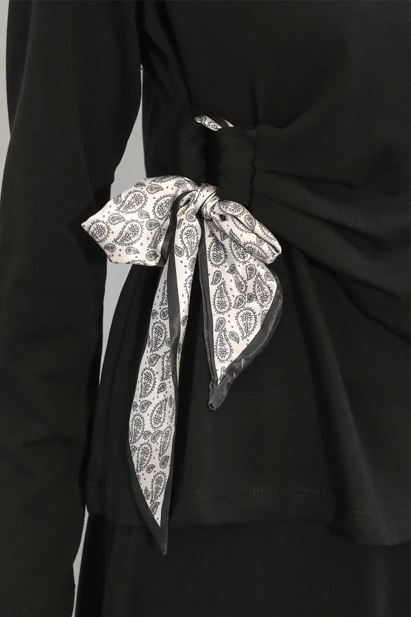 Women's Scarf Blouse and Skirt Two-Piece Set 8077 - Black Women's Scarf Blouse and Skirt Two-Piece Set 8077 - Black
