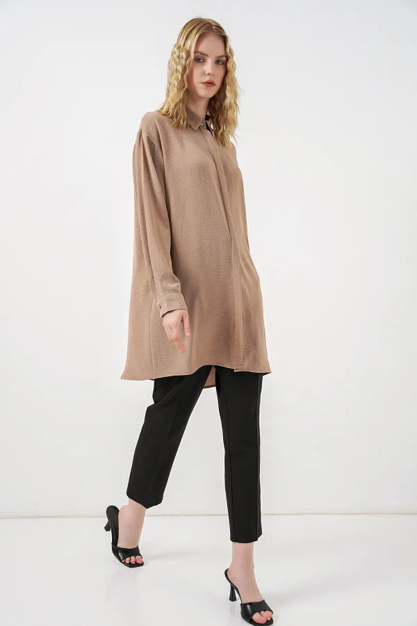Women's Long Shirt Tunic 5945 - Stone Women's Long Shirt Tunic 5945 - Stone