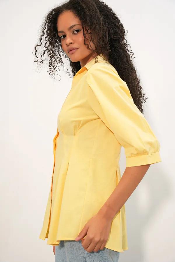 Women's Long Waist-Fitting Shirt 20383 - Yellow Women's Long Waist-Fitting Shirt 20383 - Yellow