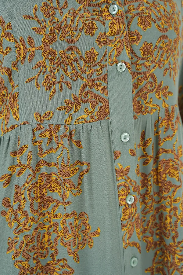 Mint Gold Desenli Tesettür Elbise 2423