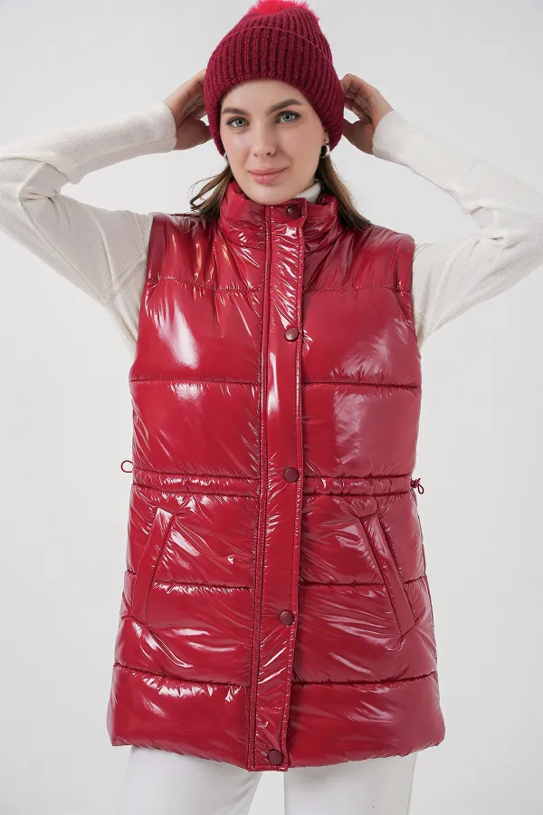 Women's Shiny Puffer Vest 5218 - Red