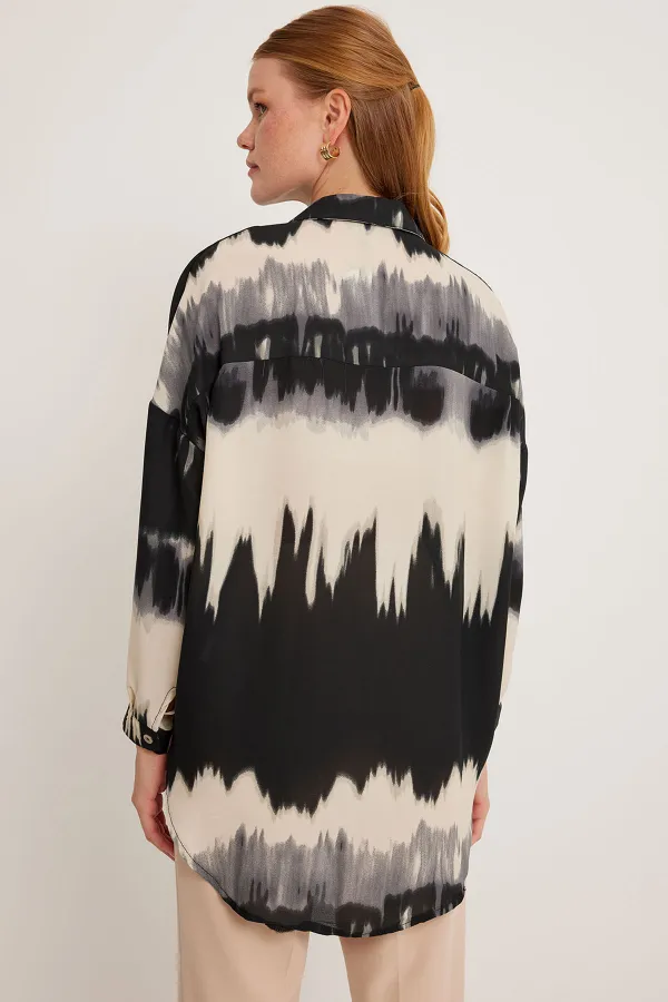 Chemise oversize à motifs orange et noirs pour femme 5923