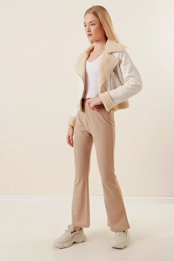 Pantalon pattes d'éléphant 10220 - Beige