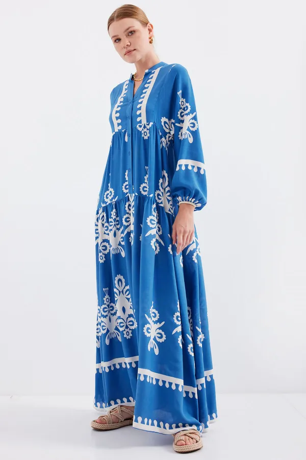 Robe hijab authentique à motifs 2423 - Blanc - Indigo