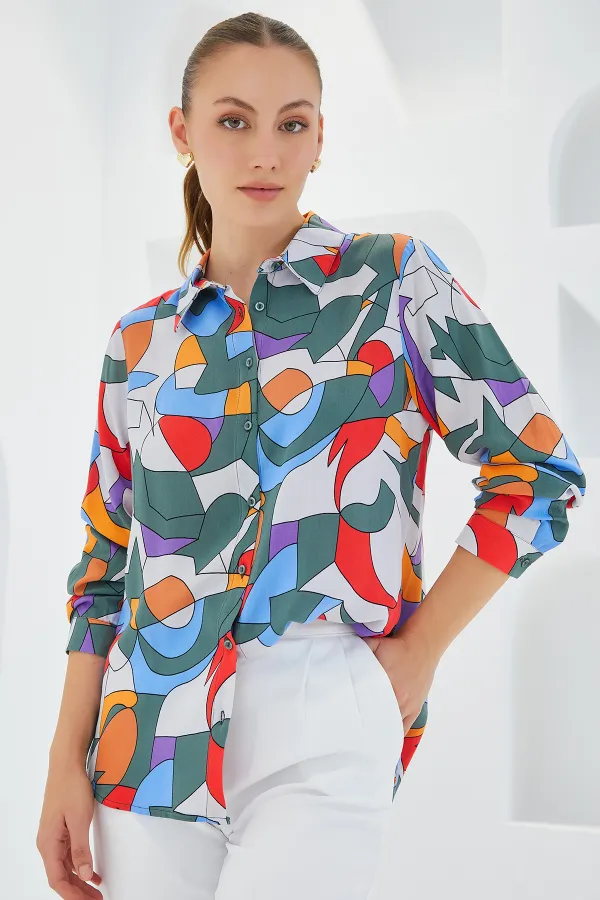 Chemise à motifs graphiques 3721 - Kaki clair