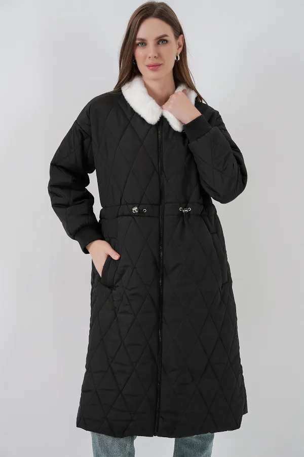 Women's Quilted Long Puffer Coat 5221 - Black