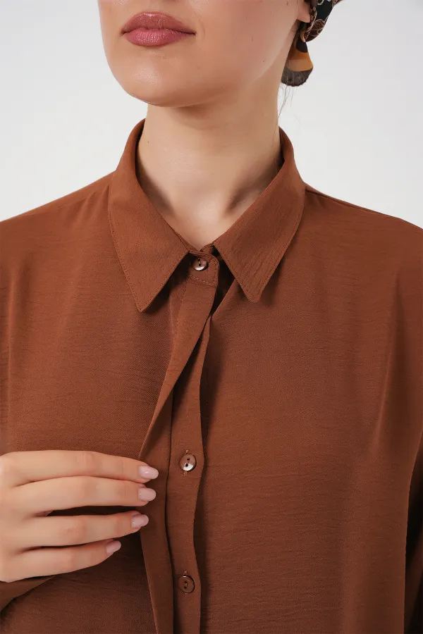 Women's Long Shirt Tunic 5945 - Tan Women's Long Shirt Tunic 5945 - Tan