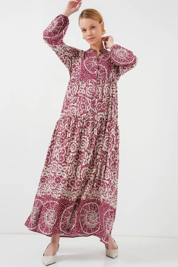 Robe hijab à motifs authentiques 2423 - E. Fuchsia