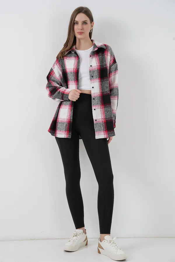 Kadın Ekose Desen Oversize Oduncu Gömlek 3854 Kiremit