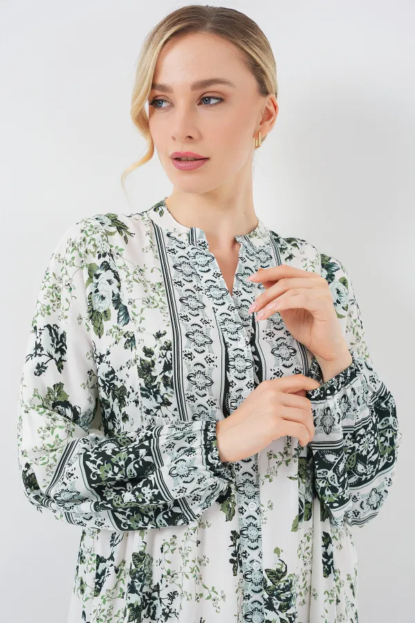 Robe hijab en viscose verte, blanche et bleu marine pour femme, référence 2423