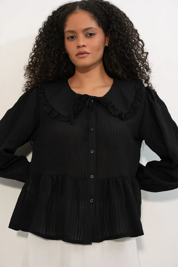 Women's Peter Pan Collar Shirt Blouse 993 - Black