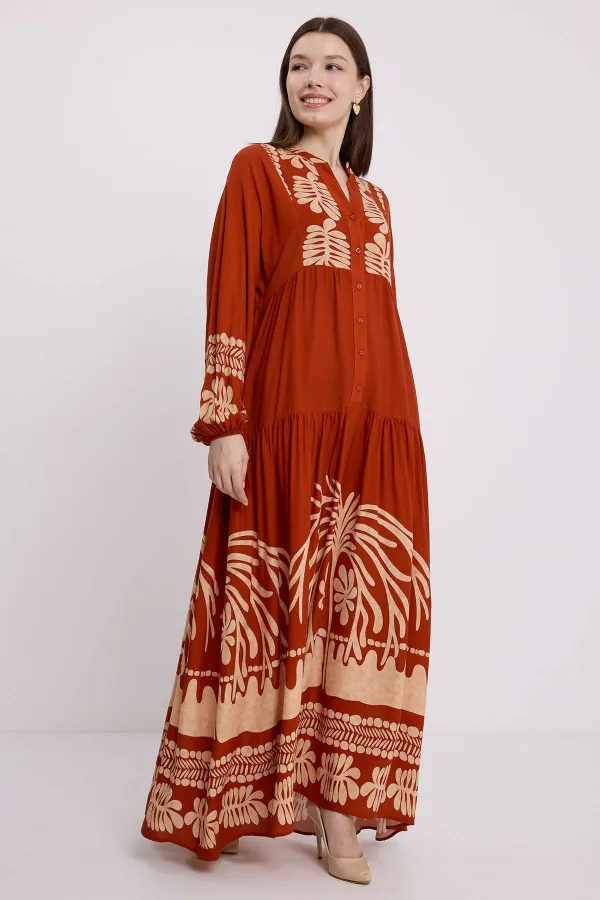 Robe hijab en viscose à carreaux couleur vison pour femme 2423