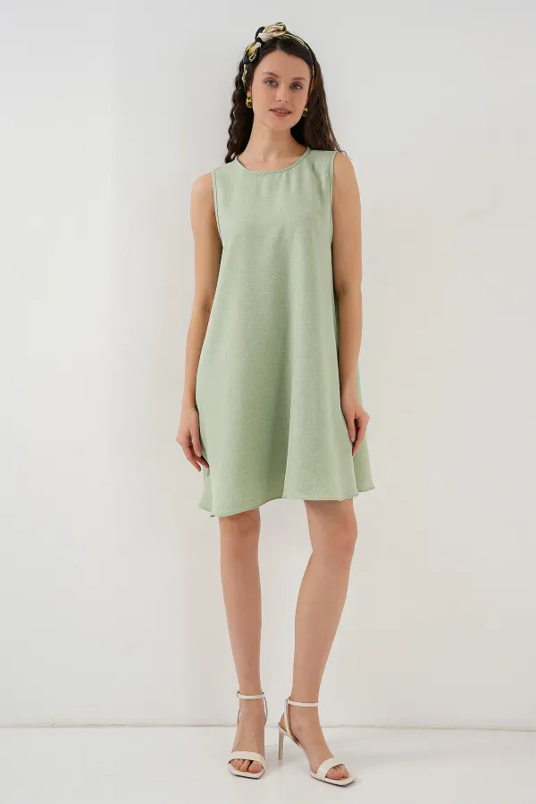 2444 Mini Linen Dress - E.Green