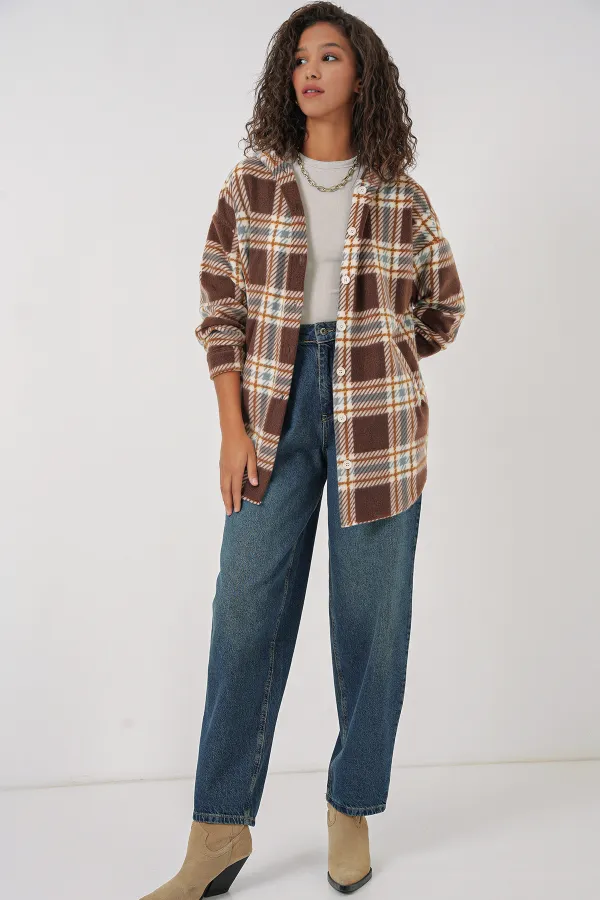 0710 Hooded Oversize Shirt - C. Brown