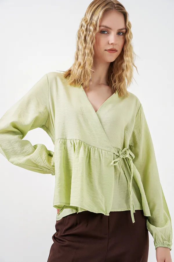 Kadın Yandan Bağlamalı Uzun Kollu Bluz 996 - E.Yeşil
