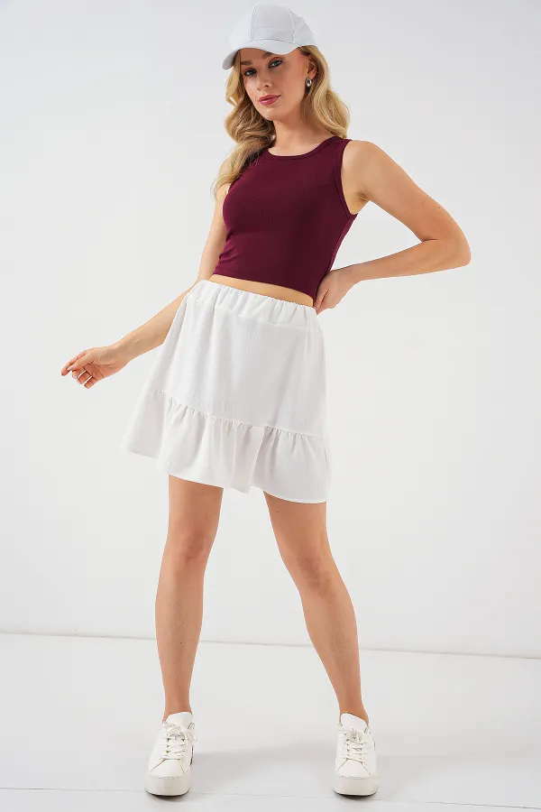 Kadın Ayrobin Mini Etek 8054 - Beyaz